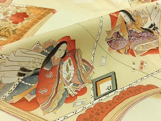 平和屋着物▽訪問着　単衣　人物花文　金銀彩　正絹　逸品　AABD6070jh