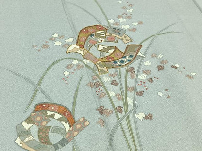 平和屋着物▽訪問着 単衣 駒刺繍 束ね熨斗花文 金彩 正絹 逸品 AABD6071jh