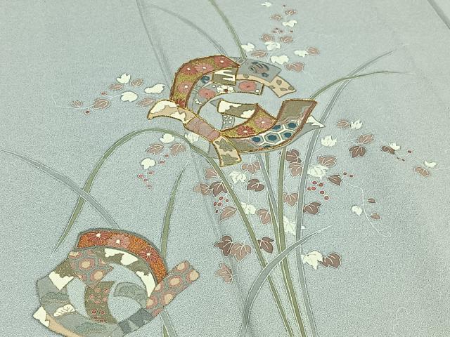 平和屋着物▽訪問着 単衣 駒刺繍 束ね熨斗花文 金彩 正絹 逸品 AABD6071jh