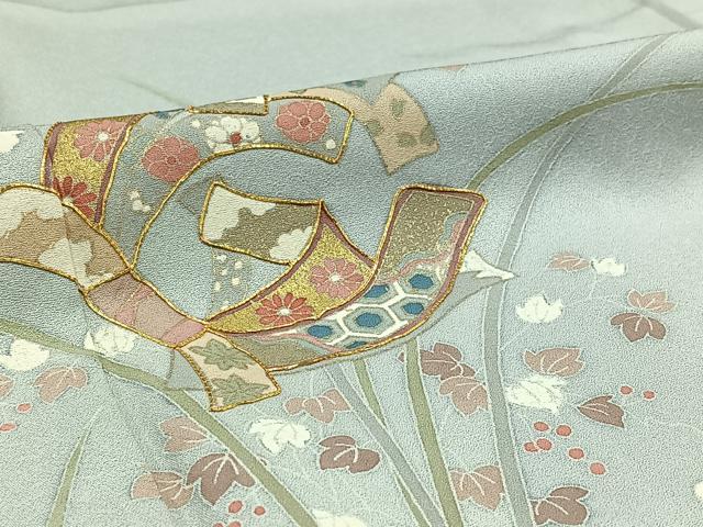 平和屋着物▽訪問着 単衣 駒刺繍 束ね熨斗花文 金彩 正絹 逸品 AABD6071jh