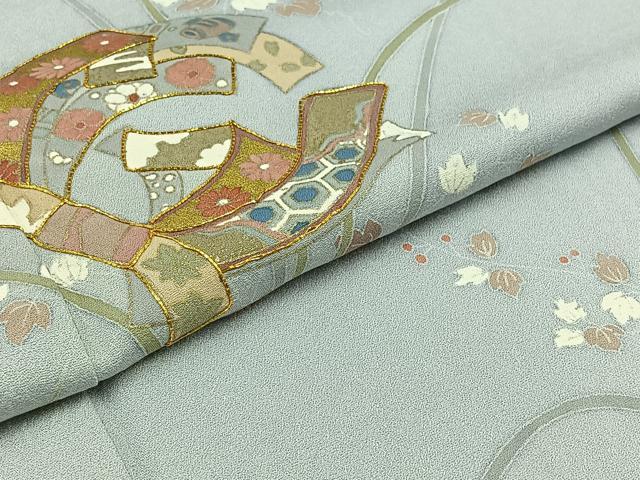 平和屋着物▽訪問着 単衣 駒刺繍 束ね熨斗花文 金彩 正絹 逸品 AABD6071jh