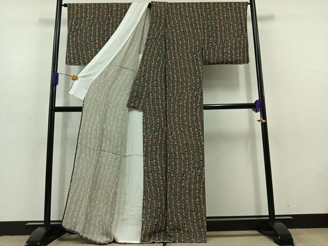 平和屋着物▽上質な小紋 単衣 立涌花文 正絹 逸品 AABD6072jh