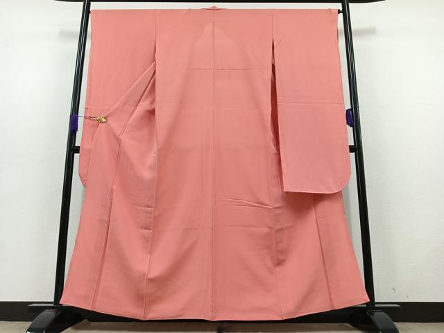 平和屋着物＊夏物 振袖 色無地 甚三紅色 正絹 逸品 AABD6074jh