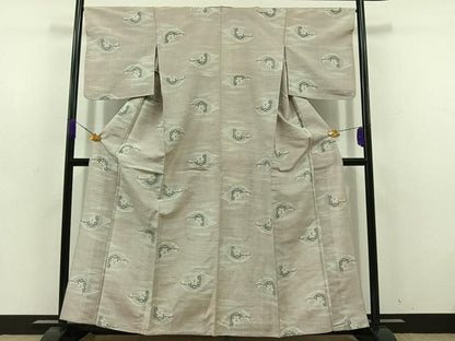 平和屋着物▽上質な紬 単衣 舞花文 正絹 逸品 AABD6075jh