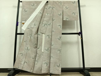 平和屋着物▽上質な紬 単衣 舞花文 正絹 逸品 AABD6075jh
