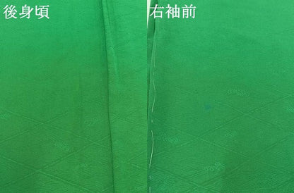 平和屋着物▽上質な色無地　単衣　立波地紋　花緑青色　正絹　逸品　AABD6076jh