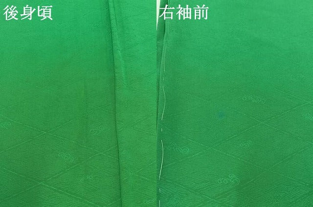 平和屋着物▽上質な色無地　単衣　立波地紋　花緑青色　正絹　逸品　AABD6076jh