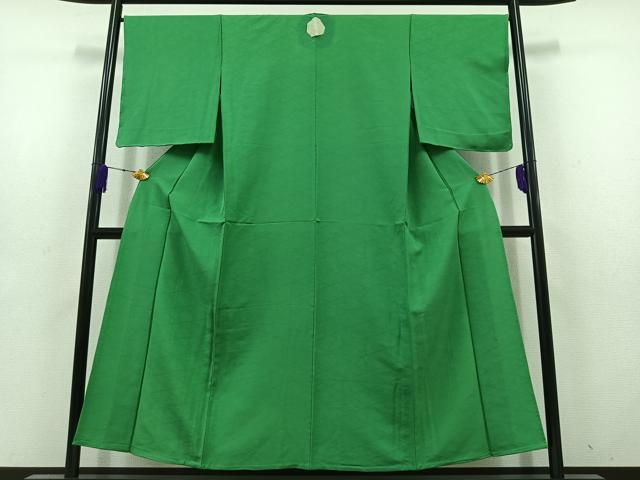 平和屋着物▽上質な色無地　単衣　立波地紋　花緑青色　正絹　逸品　AABD6076jh