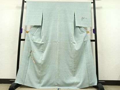 平和屋着物▽訪問着 単衣 総刺繍 草花文 金糸 正絹 逸品 AABD6078jh