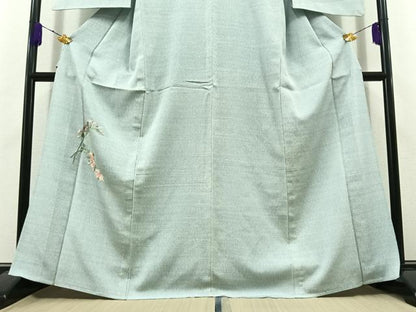 平和屋着物▽訪問着 単衣 総刺繍 草花文 金糸 正絹 逸品 AABD6078jh