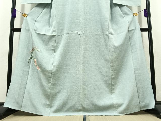 平和屋着物▽訪問着 単衣 総刺繍 草花文 金糸 正絹 逸品 AABD6078jh