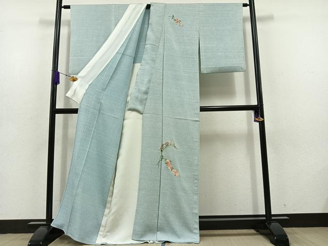 平和屋着物▽訪問着 単衣 総刺繍 草花文 金糸 正絹 逸品 AABD6078jh