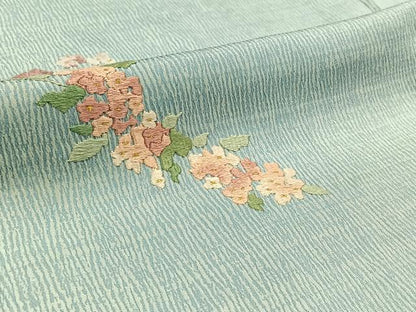 平和屋着物▽訪問着 単衣 総刺繍 草花文 金糸 正絹 逸品 AABD6078jh