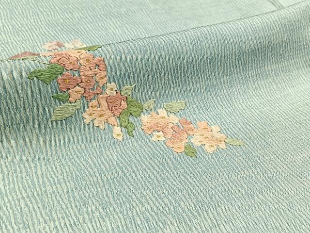 平和屋着物▽訪問着 単衣 総刺繍 草花文 金糸 正絹 逸品 AABD6078jh