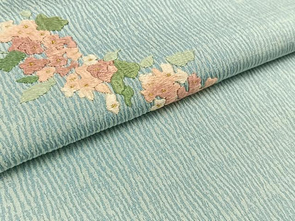 平和屋着物▽訪問着 単衣 総刺繍 草花文 金糸 正絹 逸品 AABD6078jh