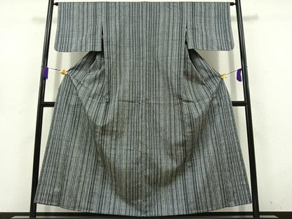 平和屋着物▽上質な紬 単衣 縞 正絹 逸品 AABD6079jh