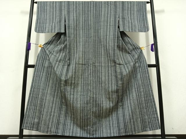 平和屋着物▽上質な紬 単衣 縞 正絹 逸品 AABD6079jh