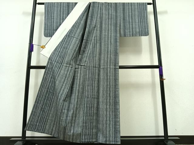 平和屋着物▽上質な紬 単衣 縞 正絹 逸品 AABD6079jh