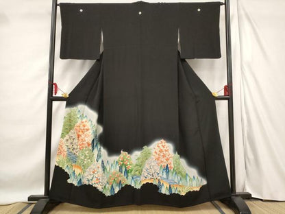 平和屋着物■豪華黒留袖 遠山花文 暈し染め 金彩 正絹 逸品 AABD6149st