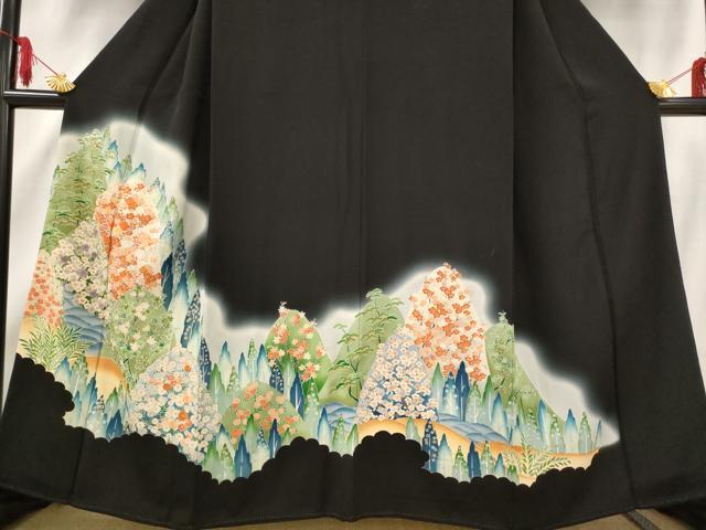 平和屋着物■豪華黒留袖 遠山花文 暈し染め 金彩 正絹 逸品 AABD6149st