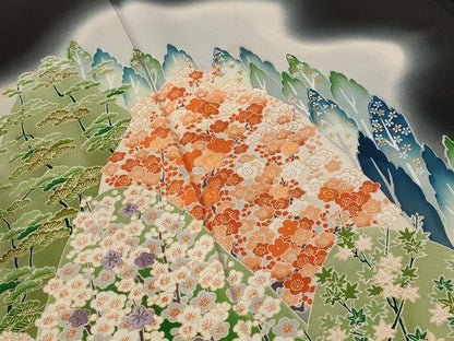 平和屋着物■豪華黒留袖 遠山花文 暈し染め 金彩 正絹 逸品 AABD6149st