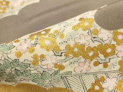 平和屋着物■色無地 雲取り風景花文 金彩 洗える着物 AABD6157st