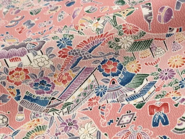 平和屋着物■小紋 道長風景花鳥文 洗える着物 AABD6163st