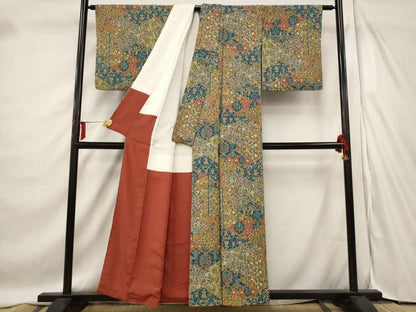 平和屋着物■上質な小紋　切嵌更紗花文　正絹　逸品　AABD6167st