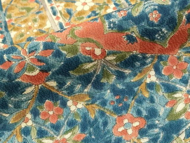 平和屋着物■上質な小紋　切嵌更紗花文　正絹　逸品　AABD6167st