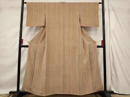 平和屋着物■上質な小紋　縞　鬼しぼ縮緬　背抜き仕立て　正絹　逸品　AABD6177st