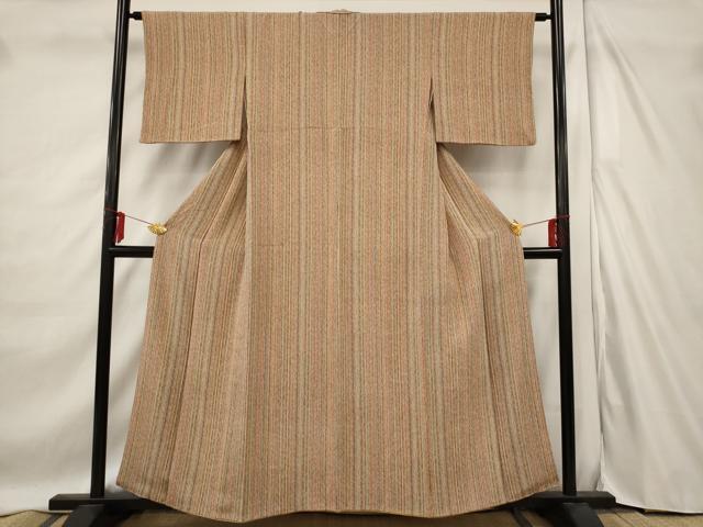 平和屋着物■上質な小紋　縞　鬼しぼ縮緬　背抜き仕立て　正絹　逸品　AABD6177st