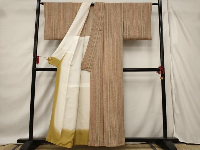 平和屋着物■上質な小紋　縞　鬼しぼ縮緬　背抜き仕立て　正絹　逸品　AABD6177st