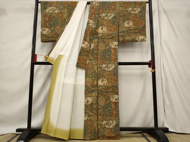 平和屋着物■上質な小紋　人物風景更紗花文　正絹　逸品　AABD6178st