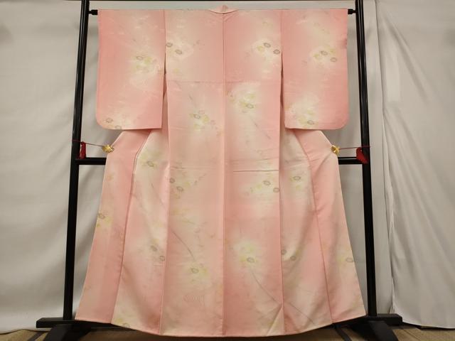 平和屋着物■上質な小紋　流水草花文　暈し染め　金糸　正絹　逸品　AABD6184st
