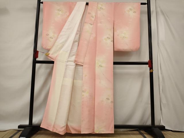平和屋着物■上質な小紋　流水草花文　暈し染め　金糸　正絹　逸品　AABD6184st