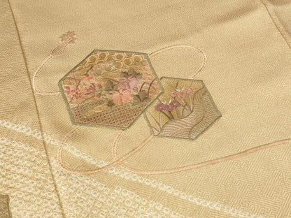 平和屋着物■中国三大刺繍　汕頭刺繍　スワトウ刺繍　訪問着　絞り　亀甲花文　金糸　正絹　逸品　AABD6198st