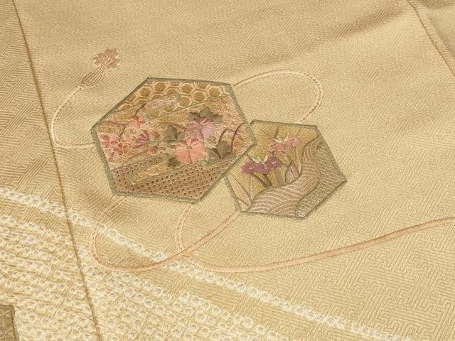 平和屋着物■中国三大刺繍　汕頭刺繍　スワトウ刺繍　訪問着　絞り　亀甲花文　金糸　正絹　逸品　AABD6198st