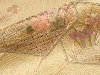 平和屋着物■中国三大刺繍　汕頭刺繍　スワトウ刺繍　訪問着　絞り　亀甲花文　金糸　正絹　逸品　AABD6198st