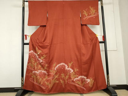 平和屋着物●訪問着 絞り 刺繍 流水枝花文 金彩 正絹 逸品 未使用 AABD6205cs