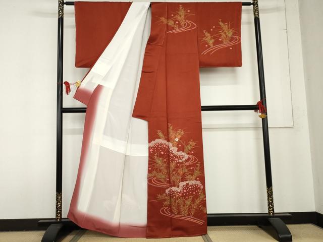 平和屋着物●訪問着 絞り 刺繍 流水枝花文 金彩 正絹 逸品 未使用 AABD6205cs