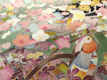 平和屋着物●豪華黒留袖　友禅　作家物　枝花に休み鳥　暈し染め　正絹　逸品　AABD6209cs