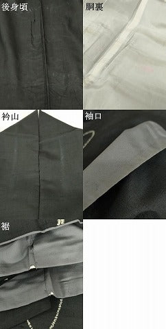 平和屋着物●訪問着　紬地　番傘　黒地　正絹　逸品　AABD6240cs