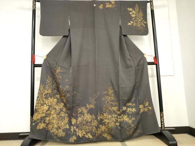 平和屋着物●訪問着 手描き 枝葉文 金彩 正絹 逸品 AABD6242cs