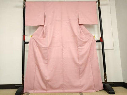 平和屋着物●上質な色無地　流水花地紋　桃花色　正絹　逸品　AABD6248cs