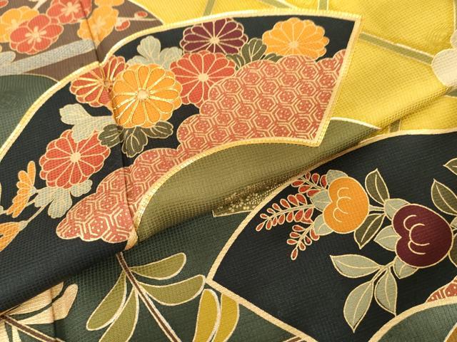 平和屋着物○豪華振袖 駒刺繍 地紙花文 金彩 ロング丈 正絹