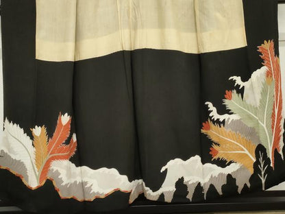 平和屋着物●アンティーク　大正ロマン　黒留袖　手描き　松　金銀彩　正絹　逸品　AABD6266cs