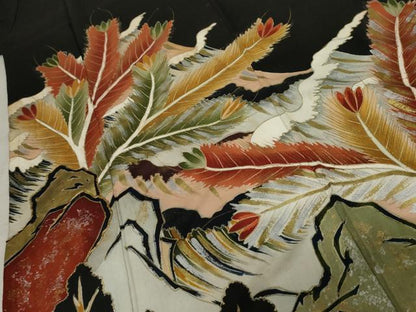平和屋着物●アンティーク　大正ロマン　黒留袖　手描き　松　金銀彩　正絹　逸品　AABD6266cs