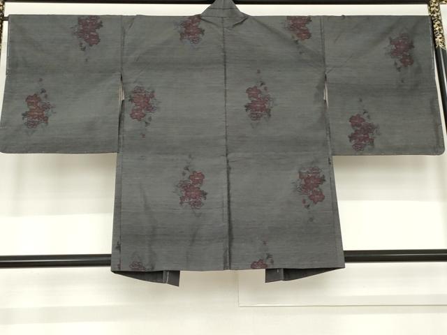 平和屋着物＃羽織　本場大島紬　草花文　黒地　正絹　逸品　未使用　AABD6285cs