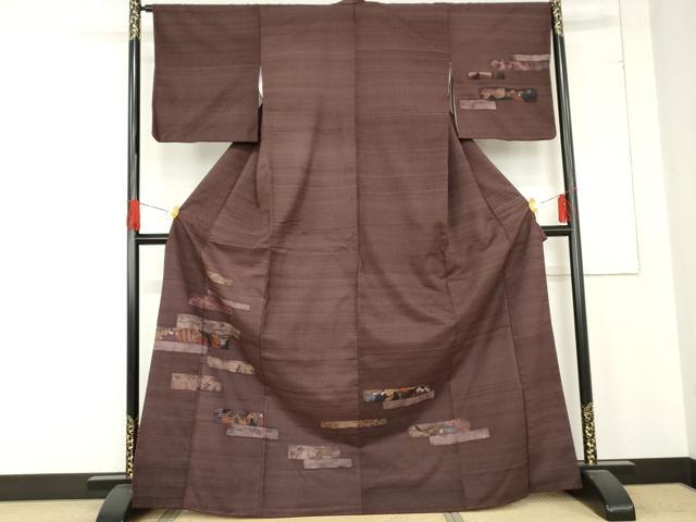 平和屋着物●訪問着 紬地 色紙重ね人物風景花松文 正絹 逸品 AABD6304cs