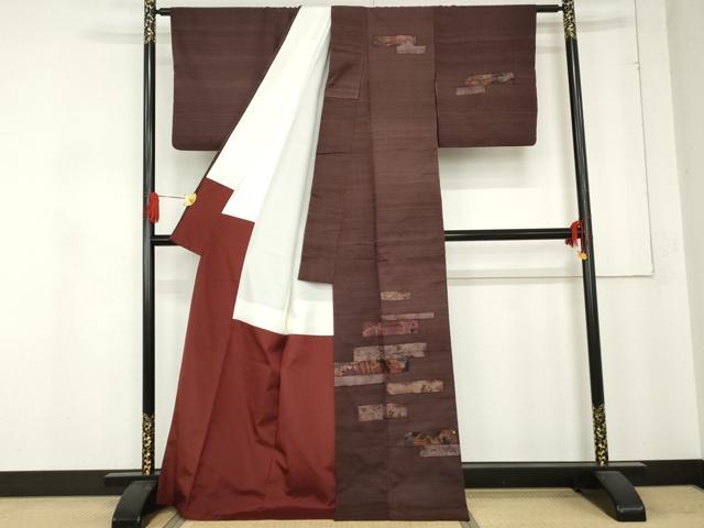 平和屋着物●訪問着 紬地 色紙重ね人物風景花松文 正絹 逸品 AABD6304cs